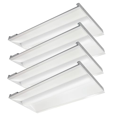 2x4 LED Troffer Center Basket Panel, 34W/38W/45W-Up to 5625 Lumens, 3500K/4000K/5000K Adjustable, 120-277Vac, 0-10V Dimmable Drop Ceiling Lights, UL Listed, 4PK - color: 2X4 FT, size: 4 Pack