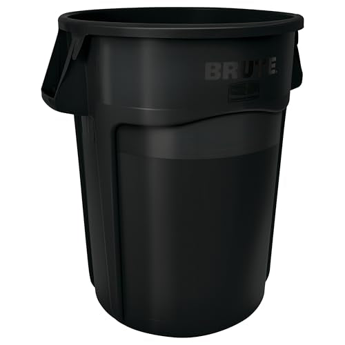 Rubbermaid Commercial Products BRUTE Heavy-Duty Round Trash/Garbage Can, 32-Gallon, Black, Waste Container Home/Garage/Bathroom/Outdoor/Driveway - color: Black, size: 32 Gallon