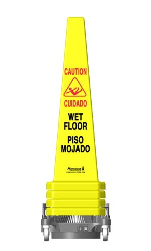 Cordless Wet Floor Drying System with 36" Bi-Lingual Safety Yellow Caution Cone with Pictogram; Battery Operated; Helps Prevent Slips and Falls in the workplace and protects employees, customers and employers by drying wet surface in any setting such as r