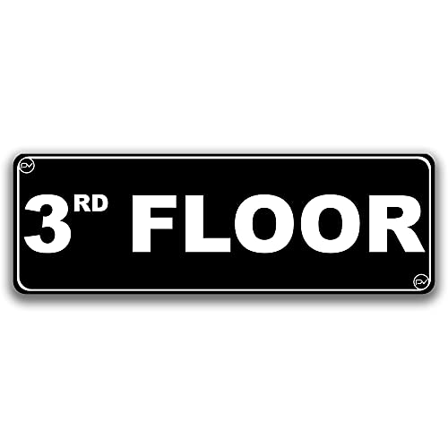 Floor Sign for Door, Acrylic Plastic, Black and White, Rounded Corners, Durable, Long Lasting with Double Sided Tape in the Back - 3" x 9" (3rd Floor) - style: 3rd Floor