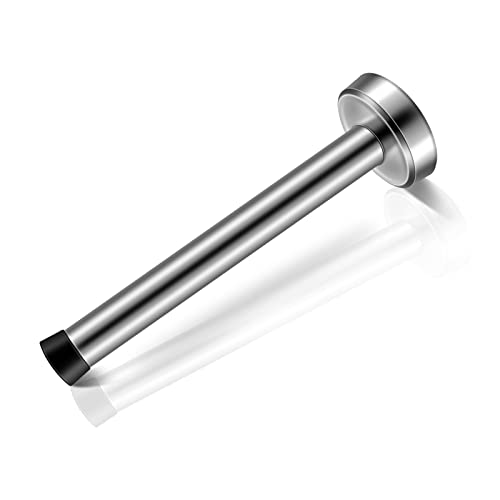 8 Inch Long Door Stop, Stainless Steel Extra Long Door Stopper, Wall Mounted, Brushed Nickel Solid Rigid Doorstop with Rubber Wall Protector Bumper, Silver