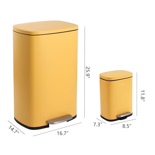 happimess Connor 2-Piece Iron Trash Can, Daffodil Yellow - color: Daffodil Yellow