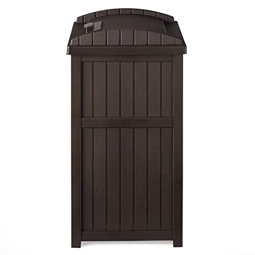 Suncast Trash Hideaway Durable Plastic Outdoor Garbage Waste Trash Can with Lid for 30 to 33 Gallon Trash Bags, Java Brown (2 Pack)