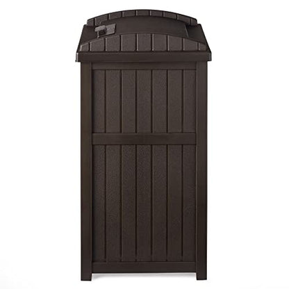 Suncast Trash Hideaway Durable Plastic Outdoor Garbage Waste Trash Can with Lid for 30 to 33 Gallon Trash Bags, Java Brown (2 Pack)