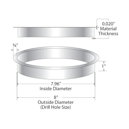 Outwater 8" (Nominal) Diameter x 1" Height 304 Polished Stainless Steel Trash Grommets for Countertop Inserted Trash Chutes - size: 8in. Dia x 1in. H