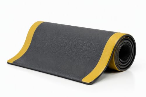 Guardian 24031201BY Soft Step Anti-Fatigue Floor Mat, Vinyl, 3'x 12', Black with Yellow Stripe - color: Black and Yellow, size: 144"L x 36"W x 0.4"Th
