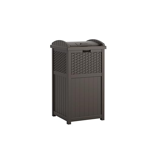 Suncast 33 Gallon Commercial Outdoor Trashcan Hideaway with Lid for 30 to 33 Gallon Trash Bags for Garage, Backyard, or Garden, Brown - color: Brown