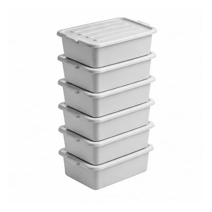 20" x 15" x 7" White Food Grade Plastic Bus Tub With Lid, Large BBQ Prep Tub, Restaurant Meat Lug, Catering Storage Container Heavy Duty (Pack Of 6)