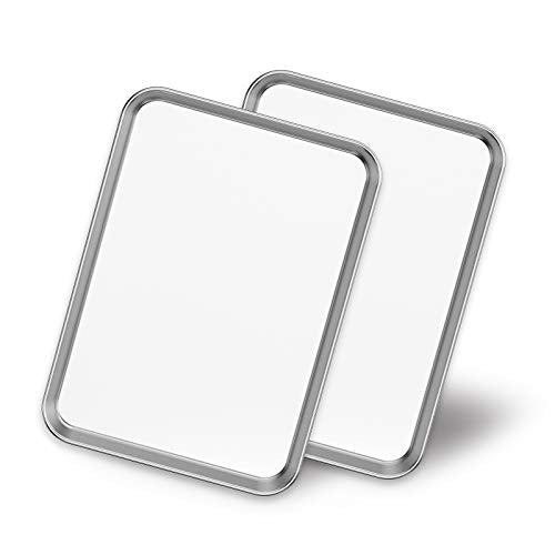 Baking Sheets 2 Pieces, Bastwe Stainless Steel Baking Pan Tray Cookie Sheet, Rectangle Size 9 X 7 X 1 inch, Healthy & Non Toxic, Rust Free & Mirror Finish, Easy Clean & Dishwasher Safe - size: 9 inch