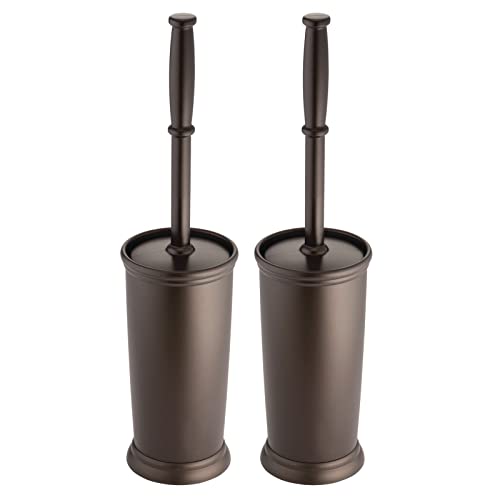 mDesign Toilet Bowl Brush and Holder - Covered Bathroom Brush - Standing Scrubber in Modern Holder - Space Saving, Deep Cleaning - 2 Pack - Hyde Collection, Bronze - color: Bronze, size: Pack of 2
