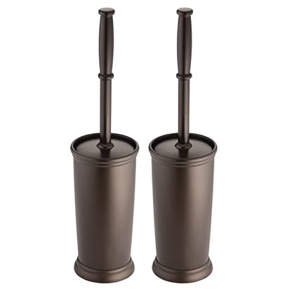 mDesign Toilet Bowl Brush and Holder - Covered Bathroom Brush - Standing Scrubber in Modern Holder - Space Saving, Deep Cleaning - 2 Pack - Hyde Collection, Bronze - color: Bronze, size: Pack of 2