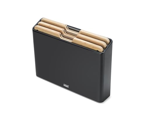 Joseph Joseph Folio 3-Piece Premium Bamboo Cutting Board Set, Slimline Stainless Steel Case for Organized Kitchen Storage - color: Black, size: 15"L x 3.4"W