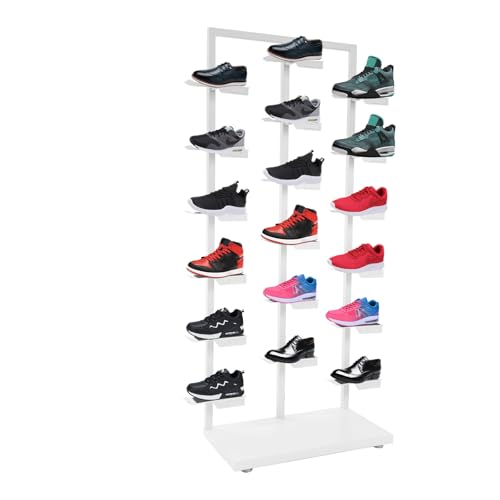 Commercial Clothing Store Shoe Rack, 9 Pairs of Shoes Holders Display Rack Shoes Display Shelf Free Standing Retail Boutique Shoe Stand Organizer for Home Store (White, 18 holders) - color: White, size: 31.5*59.06in