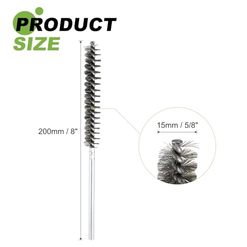 HARFINGTON 2pcs Wire Bore Brush Set 8 Inch Length 9/16 Inch Shank Stainless Steel Bristles Cleaning Brush for Clean Car Part Tube Kitchen Garage - size: 8 x 9/16 Inch