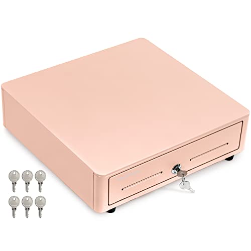Volcora Cash Register Drawer for (POS) Point of Sale System with Round Corner 13", Removable Coin Tray, 4 Bill/5 Coin, 12-24V, RJ11/RJ12 Key-Lock, Cash Till, Money Drawer for Businesses, Pink - color: Pink