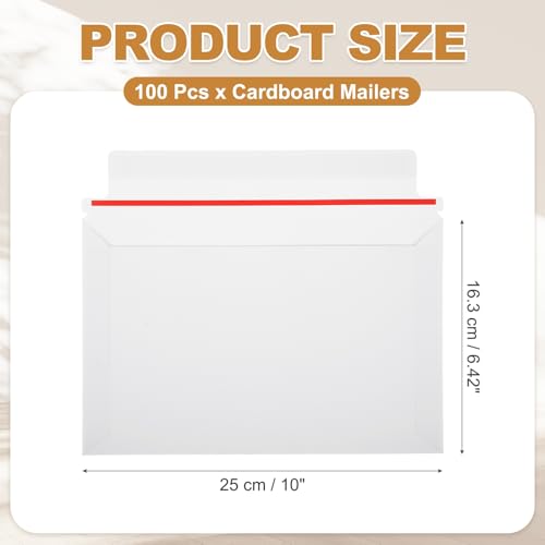 PATIKIL 100Pcs Cardboard Envelopes 10"x6.42" Rigid Mailers Self Seal - color: White, size: 10" x 6.42"