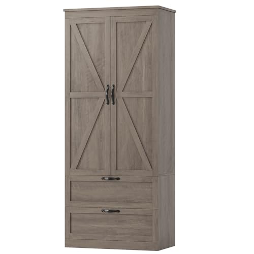 HOSTACK 70" Kitchen Pantry Storage Cabinet, Farmhouse Pantry Cabinet, Grey - color: Ash Grey