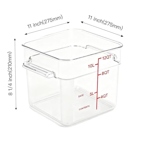 4 Pack Food Storage Containers with Red Lids, 12.0 Qt - Square, Clear, Polycarbonate, for Restaurant Commercial Kitchen and Home party - color: 12.0 Qt-Red Lids