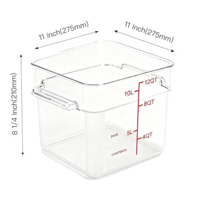 4 Pack Food Storage Containers with Red Lids, 12.0 Qt - Square, Clear, Polycarbonate, for Restaurant Commercial Kitchen and Home party - color: 12.0 Qt-Red Lids