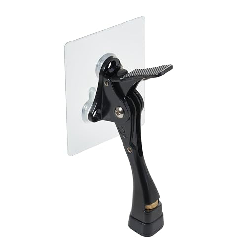 HOME&I 4" Kick Down Door Stopper with Large Self-Adhesive Mounting Plate, Heavy Duty Adjustable Door Stop, No Drill Floor Mounted Door Holder for Home & Office (Black, 4 Inch x 1 Pack) - color: Black