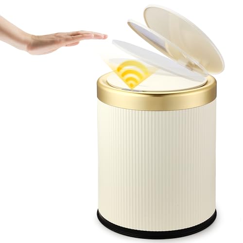 Automatic Bathroom Trash Can with Lid, Touchless Trashcan White Gold - color: White, size: 3.7 Gallon