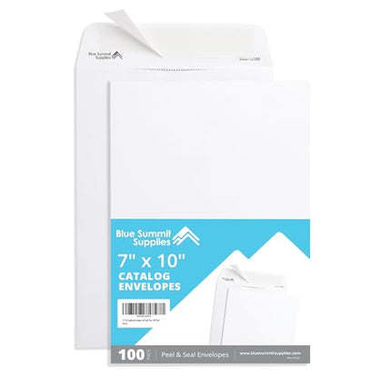 Blue Summit Supplies 100 7" x 10" Catalog Envelopes, Self Seal, White - size: 7 X 10