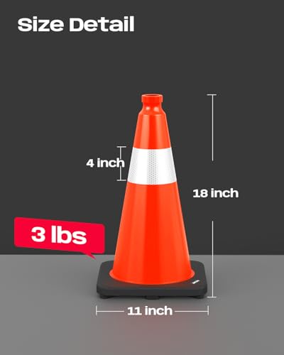 BATTIFE 8 Pack 18 Inch Traffic Cones, PVC Orange Cone, Black Weighted Base - color: Orange, size: 18inch