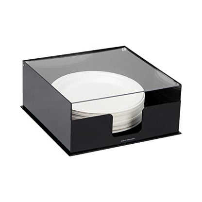 Mind Reader Paper Plate Holder, Covered Dispenser, Dinner Party Essentials, Plate Caddy, Acrylic, 11"L x 11"W x 5"H, Black - size: Plate Holder