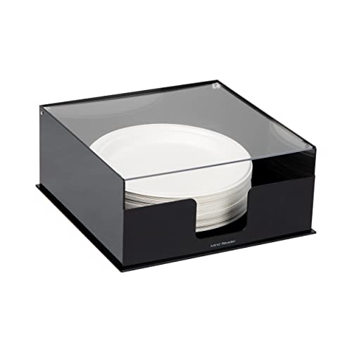 Mind Reader Paper Plate Holder, Covered Dispenser, Dinner Party Essentials, Plate Caddy, Acrylic, 11"L x 11"W x 5"H, Black - size: Plate Holder