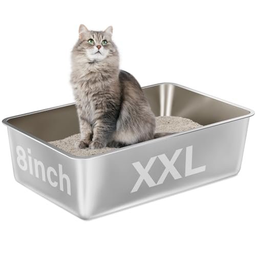 Stainless Steel Litter Box,XXL Metal Cat Litter Box for Big Cats 8IN Deep, Cat LitterBox High Sided Pet Toilet Easy to Clean,Cats Litter Pan for Adult Cats,Non Stick, No Smell - color: 23.6" L x 15.7" W x 8" H