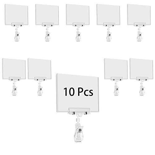 10 Pcs Plastic Sign Holder Clips, Rotating Clip On POP Swivel Sign Holding Clamp with PVC Card Protector, Merchandise Sign Display Clip for Business Retail Store Supermarket Office Exhibition - color: White