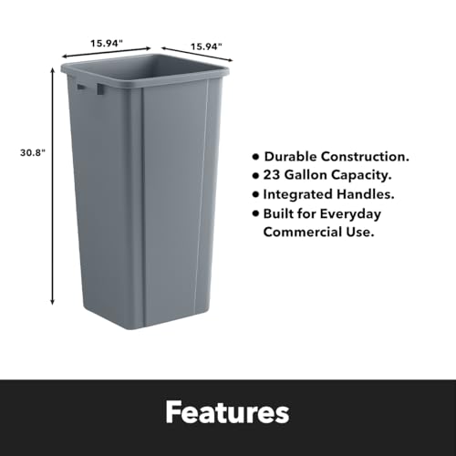 Gray, 23 Gallon Square Commercial Trash Can, Heavy-Duty Garbage Can, Industrial Trash Bin for Restaurants/Commercial Facilities/Warehouses - color: Gray, size: 23 Gallon