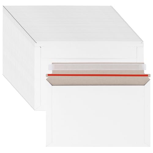 JAPCHET 200 PCS 9.75 x 6.25 Inch Rigid Mailers, Flat Photo Document Mailers with Self Seal Closure, White Cardboard Envelopes for Shipping CD, Photos, Documents, Papers