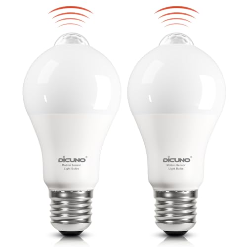 DiCUNO PIR Motion Sensor Light Bulbs, 12W, Daylight White 5000K, 2-Pack - color: Daylight White 5000k