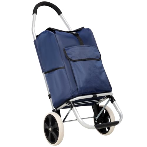 40L Foldable Shopping Cart with Wheels, Waterproof Oxford Removable Bag, Collapsible Rolling Trolley for Groceries Laundry Travel (2 Wheels + Blue) - color: 2 Wheels + Blue