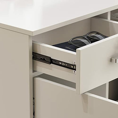 AIEGLE Reception Desk with Hutch, Reception Counter Desk with Lockable Drawers & Shelves, for Salon Recetion Room Retail Counter Checkout Office, White (55.1" W x 43.3" D x 43.3" H) - color: White