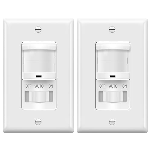 TOPGREENER In-Wall PIR Motion Sensor Light Switch, Single Pole Occupancy Sensor Switch, Motion Sensor Switch, Need Neutral Wire, Wall Plate Included, On/Off Override, 4A, 500W, TSOS5-W, White, 2 Pack - color: White, size: 2 Pack