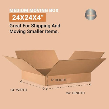24"L x 24"W x 4"H, Flat Shipping Boxes (10 Pack) | Corrugated Cardboard Single-Wall Medium Kraft Boxes for Moving, Packing and Storage - size: 24x24x4