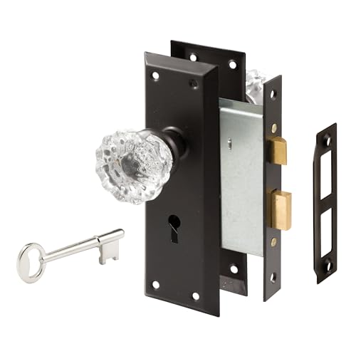 Prime-Line E 28337 Mortise Keyed Lock Set with Glass Knob – Perfect for Replacing Antique Lock Sets and More, Fits Doors with 2-3/8 in. Backset (Pack of 12) - color: Bronce
