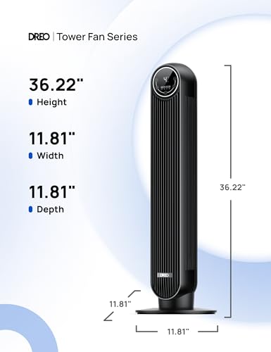DREO Tower Fan for Bedroom, 28ft/s Velocity, Ultra Quiet Fan, 8 Speeds - color: Black, size: 36 inch