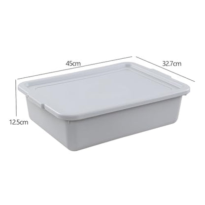 3 Packs 15 L Plastic Bus Tubs with Lids, Commercial Bus Box, Gray