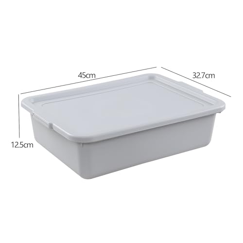 3 Packs 15 L Plastic Bus Tubs with Lids, Commercial Bus Box, Gray
