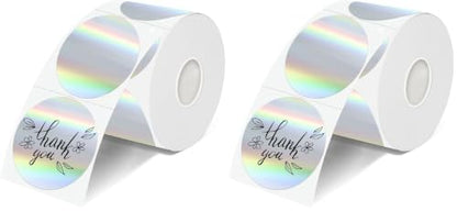2 Inch Round Holographic Thermal Labels, Waterproof Direct Thermal Stickers, Self-Adhesive Circle Label for Small Business DIY Logo QR Code, Silver (200 Pcs/Roll) (Pack of 2) - color: Holographic Silver, size: 2 Inch (Pack of 2)