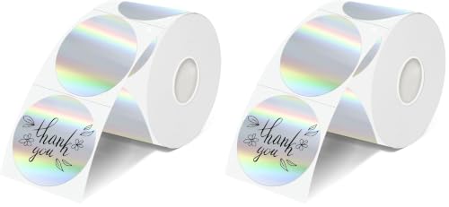 2 Inch Round Holographic Thermal Labels, Waterproof Direct Thermal Stickers, Self-Adhesive Circle Label for Small Business DIY Logo QR Code, Silver (200 Pcs/Roll) (Pack of 2) - color: Holographic Silver, size: 2 Inch (Pack of 2)