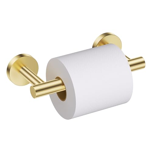 Brushed Gold Toilet Paper Holder Wall Mount, Double Base Large Toilet Paper Roll Holder Stainless Steel Bathroom Hardware Accessories, Commercial Toilet Paper Dispenser - color: Brushed Gold, size: Round