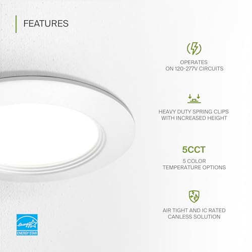ASD LED Recessed Lighting 4 Inch, Round Commercial Downlight, Mini Panel with Baffle Trim, 4" 12W 120-277V CCT Selectable 2700/3000/3500/4000/5000K, Dimmable Ceiling Light Fixture, White, ETL, 6 Pack - color: 6 Pack, size: 4 Inch White