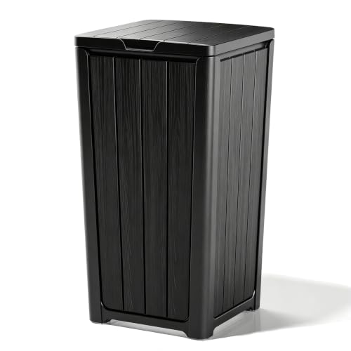 Fancyango Resin Outdoor Trash Can with Lid, 33 Gallon, Black - color: Black, size: 33 Gallon