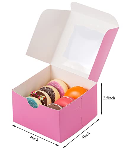 100Pcs Paper Cookie Boxes With Window Small Bakery Boxes 4x4x2.5 Inches Mini Cake Boxes For Pastries,Cupcakes,Desserts,Donuts,Chocolate Strawberries,Candy,Treat Boxes(4 * 4 * 2.5,Pink) - color: Pink