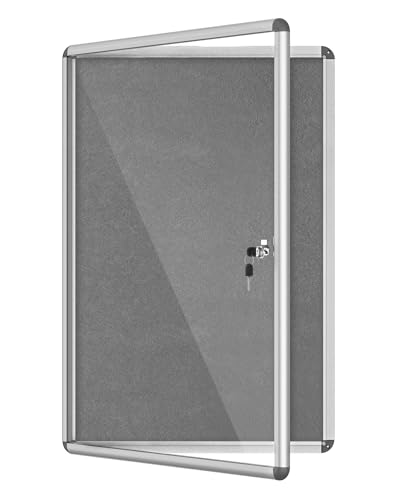 Mifuro 36"x24" Enclosed Bulletin Board, Lockable Weather-Resistant Aluminum Cork Noticeboard for School & Office, Silver Frame w/Grey Flet - color: Silver Frame Grey Flet, size: 36” x 24”