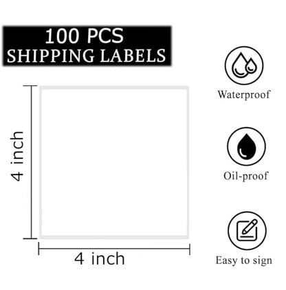 4" x 4" Thermal Labels Printable Shipping Label Stickers with Strong Adhesive, Large White Sticker Square Labels for Mailing, Shipping, Compatible with Most Thermal Printers (4" x 4"-100pcs) - style: 4" X 4"-White-100PCS